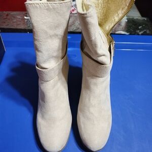 U.S. Polo Assn. Cream Heeled Boots with Suede Finish